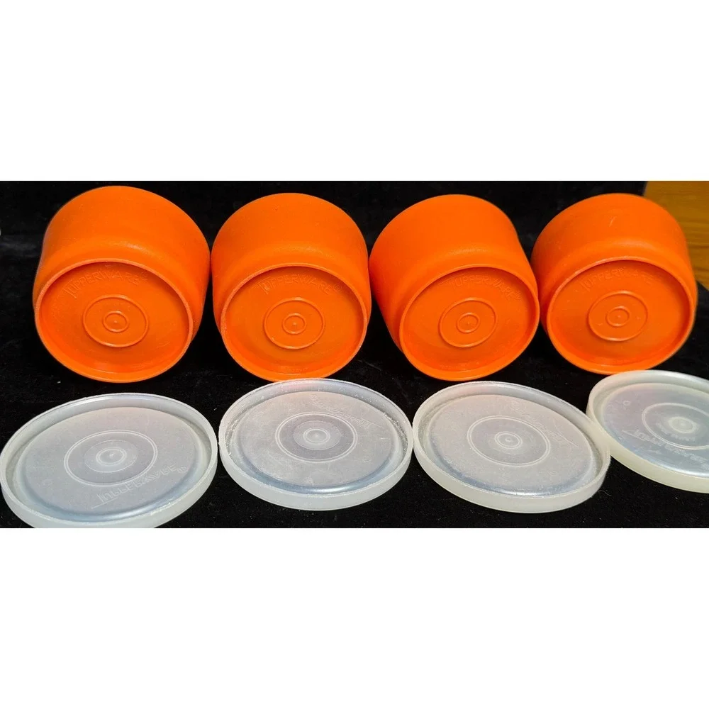 Vintage Tupperware: Orange Midgets 2oz Containers with Lids, Set of 4, 1229 297
